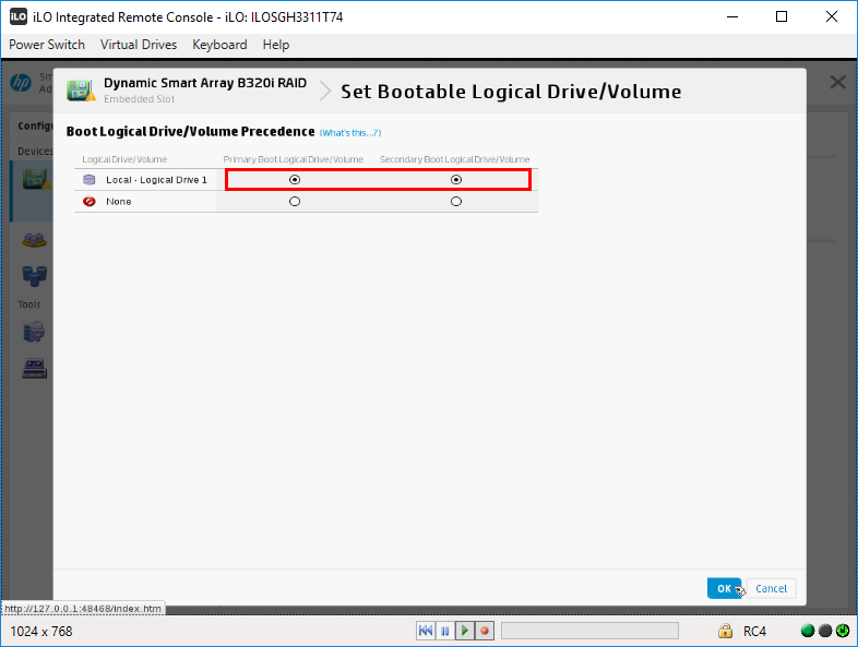 Setting the bootable drive for the HP SL230s